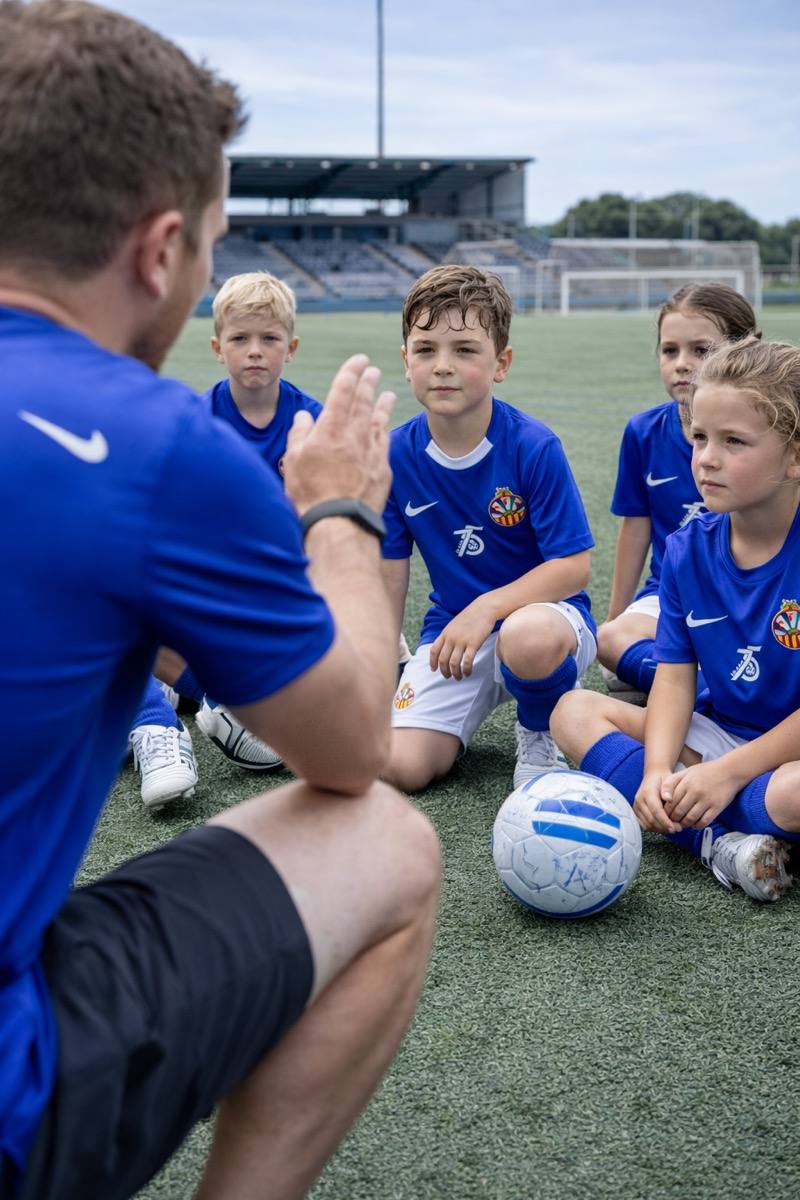 Entrenador parlant amb nens